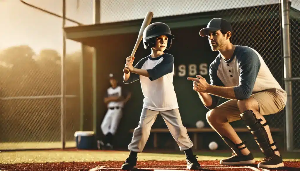 Dali Animation: young player at the plate: Coach giving him instructions