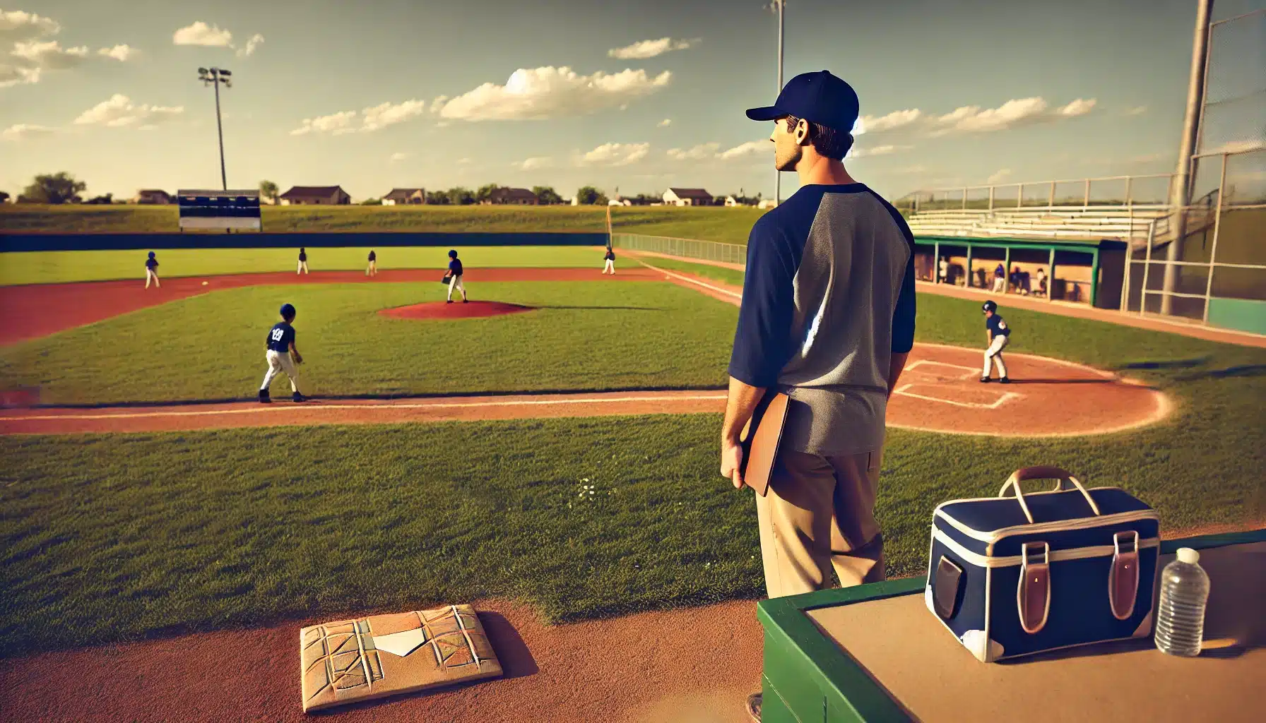Canva animation: Little League coach looking at playing field