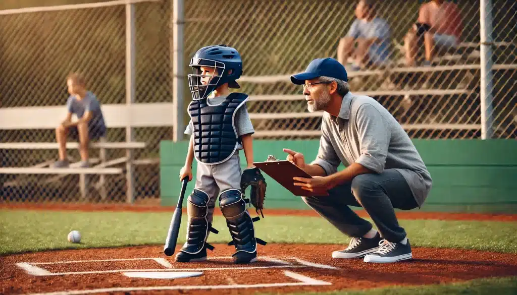 Dali E animation: Coach and his catcher who is holding a bat