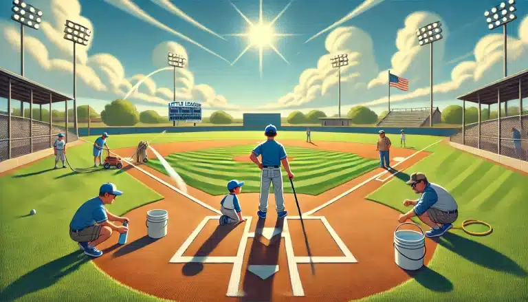 Dali E Animation of Little League Field, coaches and volunteers preparing the field