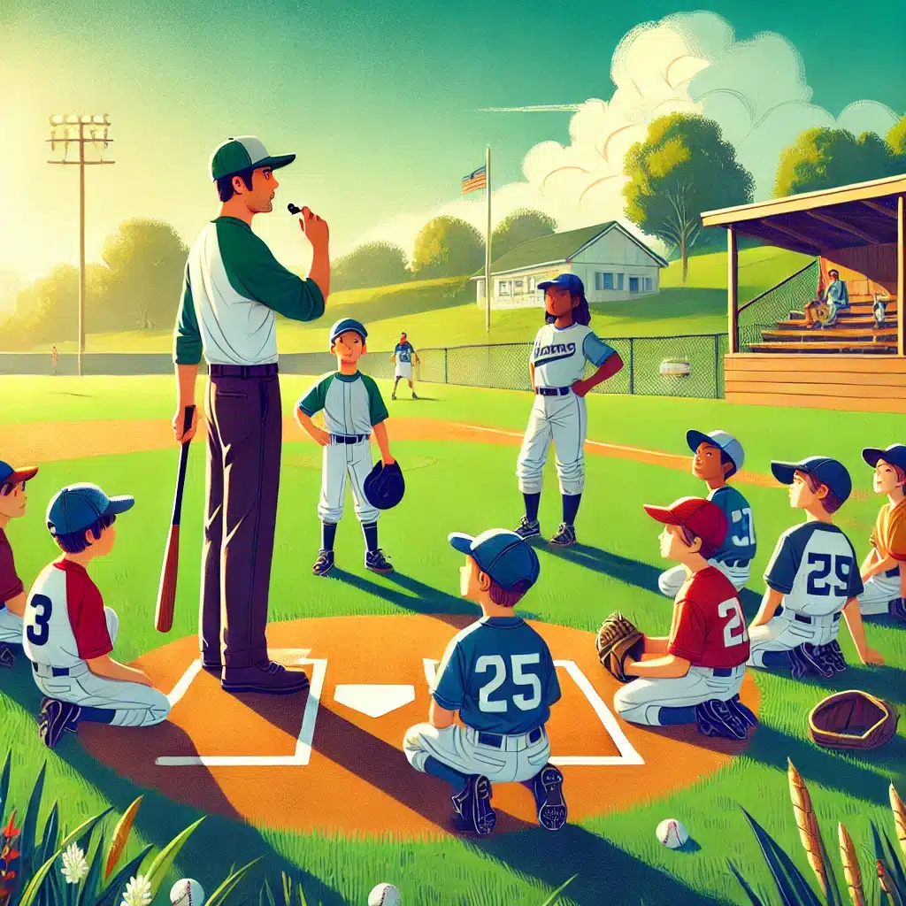 Little League Coaching: 7 Steps to Helping Young Athletes Thrive On and Off the Field 5 Dali E Animation: Little League coach talking to his team