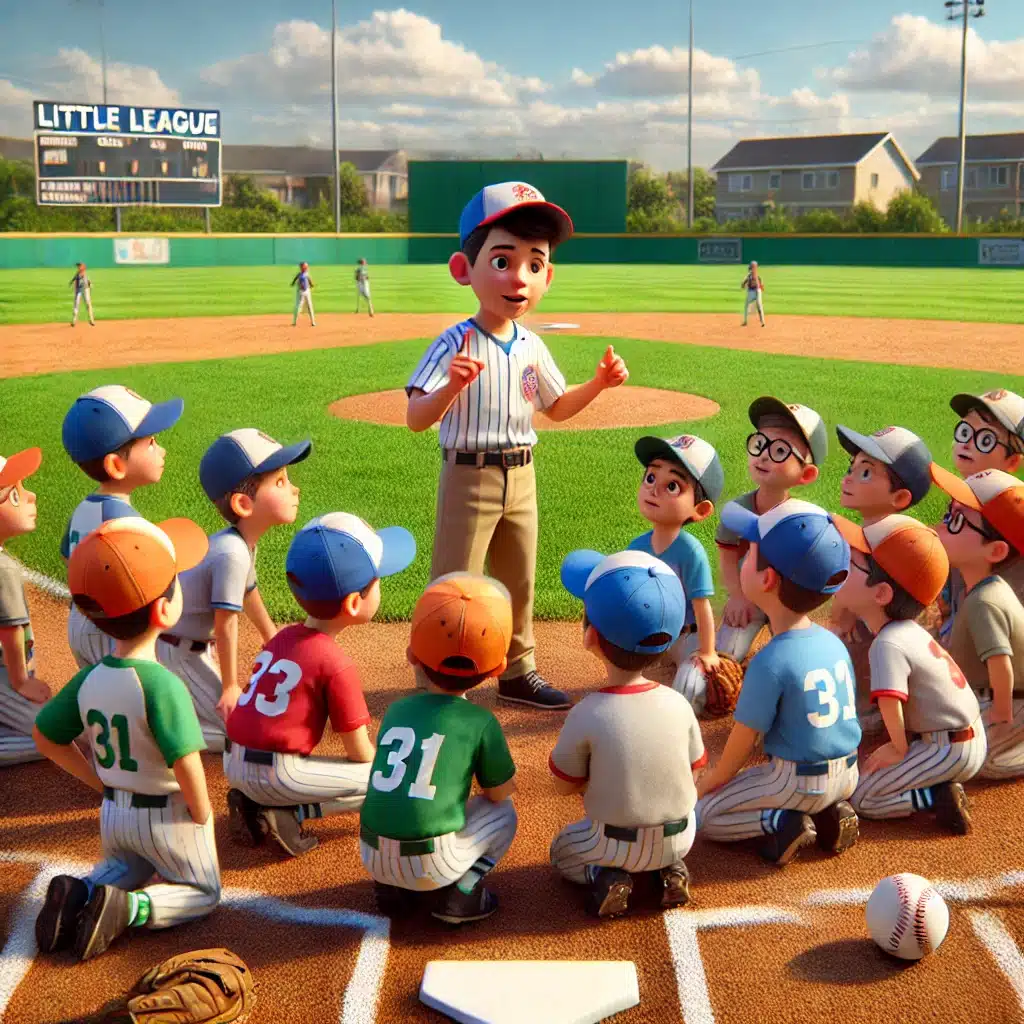 Little League Coaching: 7 Steps to Helping Young Athletes Thrive On and Off the Field 8 Dali E Animation: Coach talking to his team on the baseball field