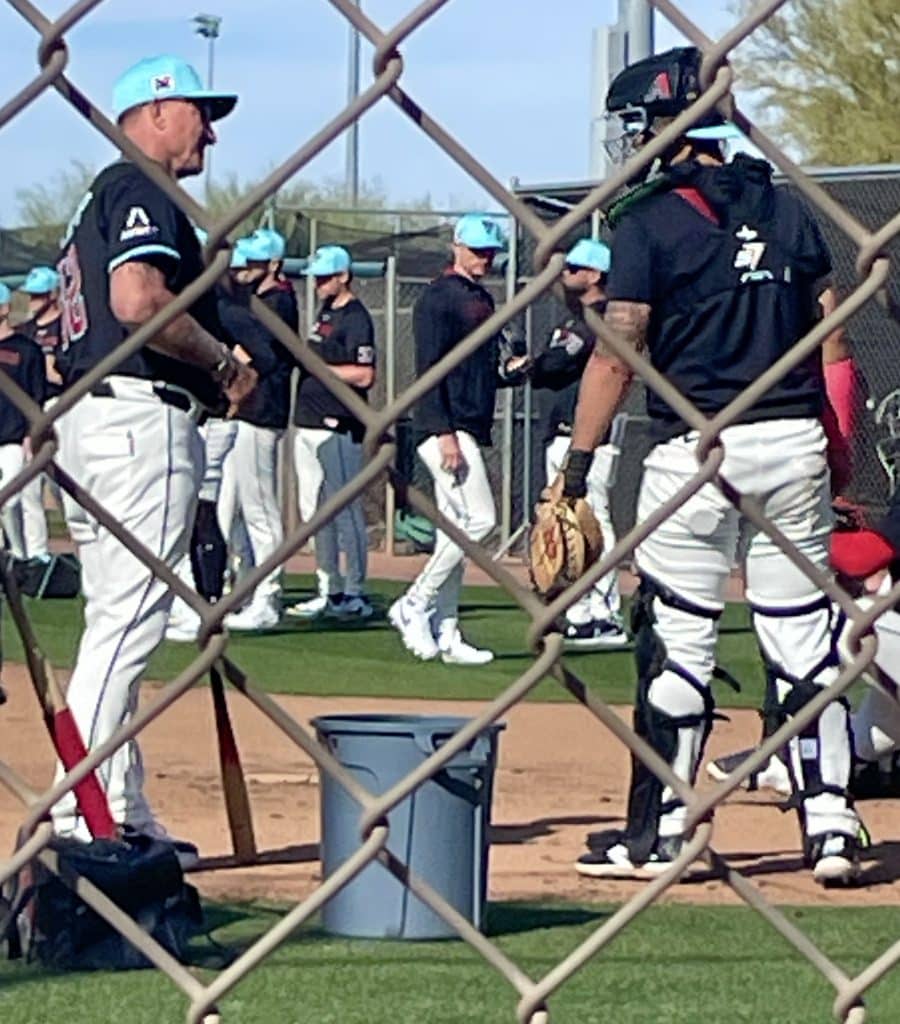 7 Essential Tips for a Short Spring Training Trip 27 Arizona Diamondback coach and catcher talking. Fencing in the foreground
Salt River Fields