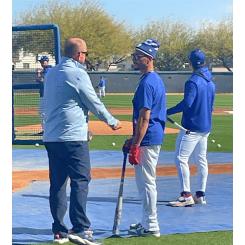 The 5 Best Cactus League Stadiums in Arizona 10 Mookie Betts talking to someone near the batting cage at Camelback Ranch