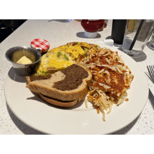 7 Essential Tips for a Short Spring Training Trip 12 Breakfast plate. Omelet with toast and hash browns