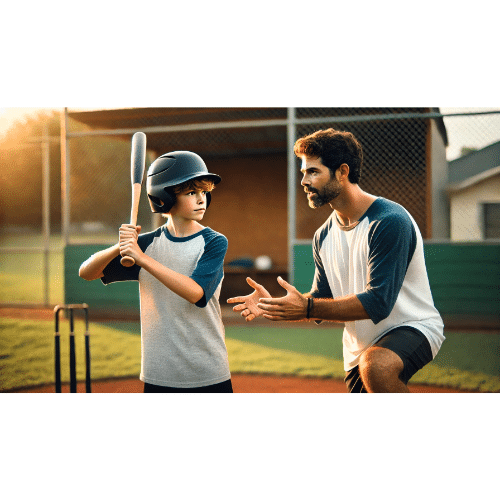 Dali E Animation: Little league coach and player: Coach giving instructions