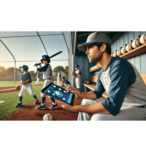 Dali E Animation: Coach in dugout with laptop