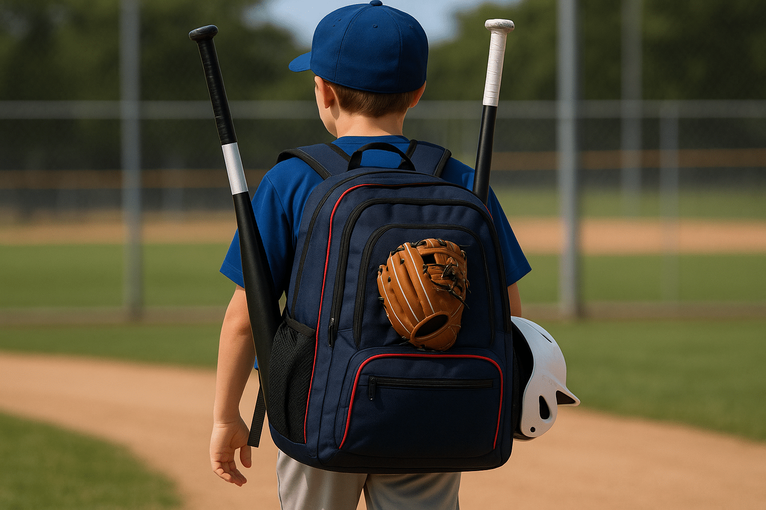 Dall-E Animation: Little Leaguer with backpack full of gear