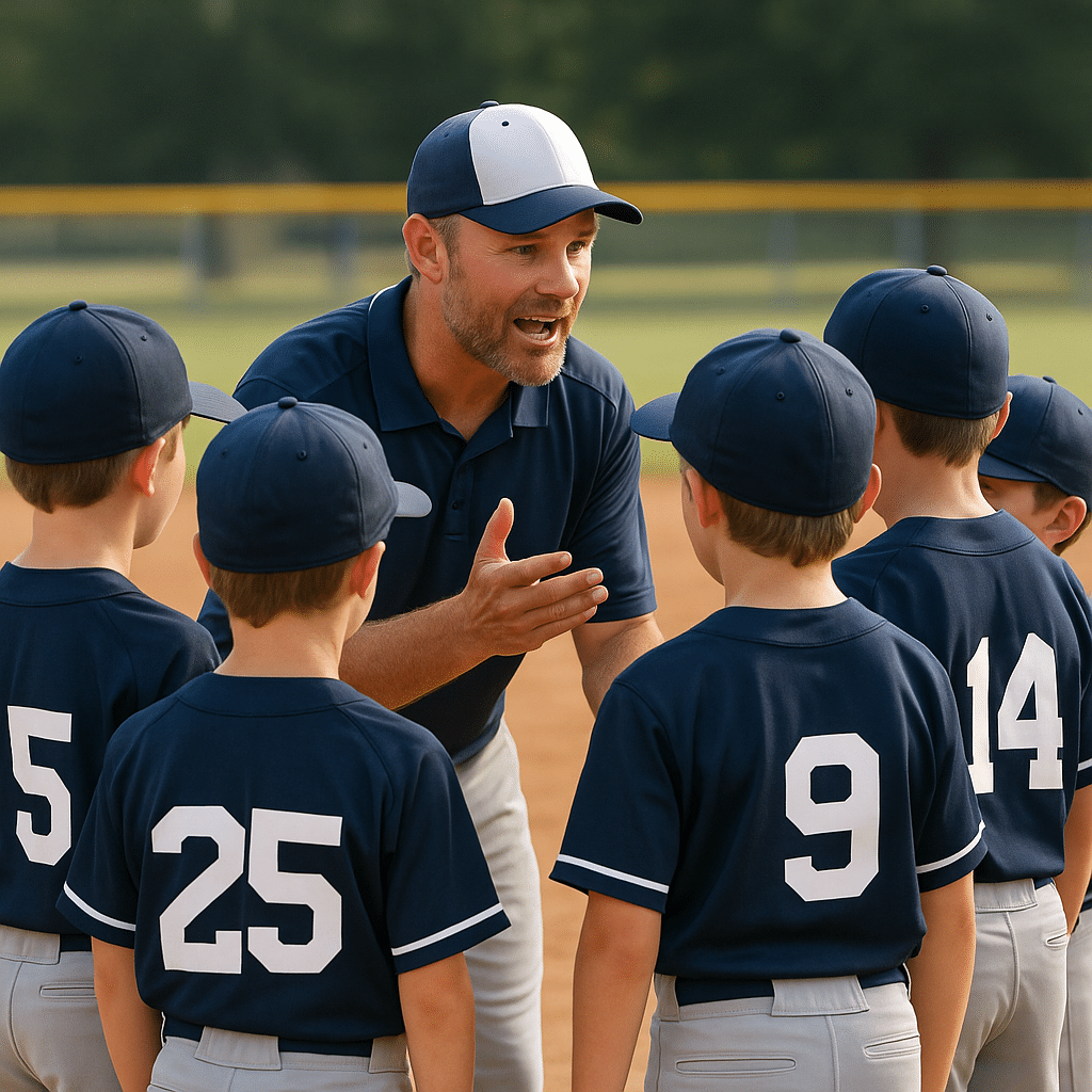 Why Failure is the Best Coach: Teaching Resilience Through Baseball 3 Dall-E Animation: Coach talking to his young players
