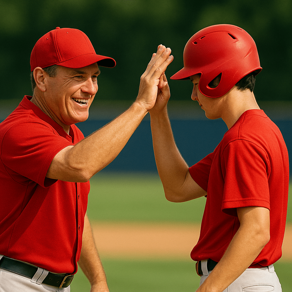 Why Failure is the Best Coach: Teaching Resilience Through Baseball 4 Dall-E Animation: Coach high fives young player