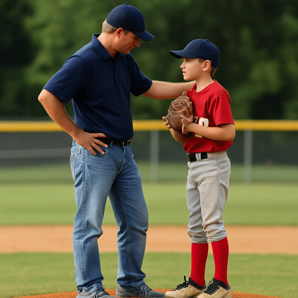 What to Say After a Tough Game: Coaching with Compassion and Clarity 4 AI Animation: Coach puts arm on player's shoulder for encouragement