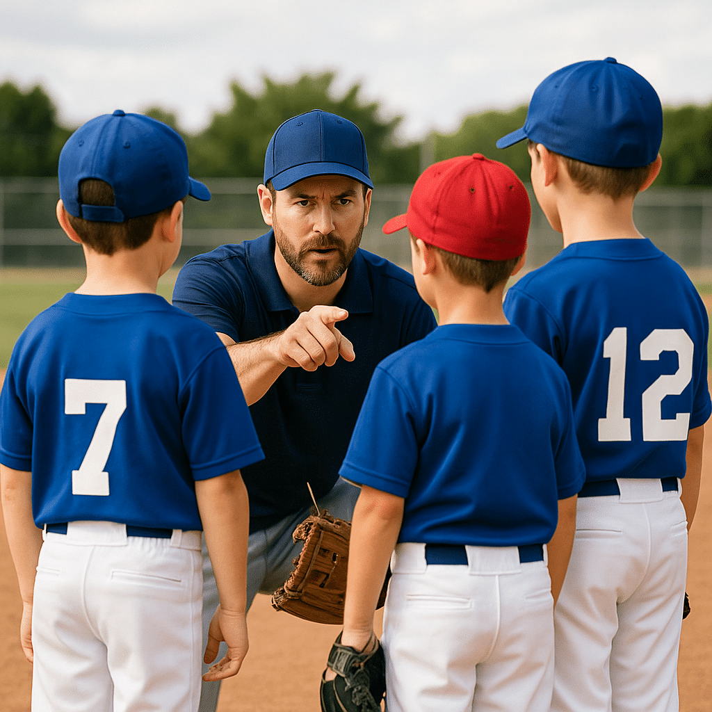 🧢 Coaching Kids Baseball Defense: 5 Field-Tested Tips That Actually Work 5 AI Animation: Coach giving instructions to his players